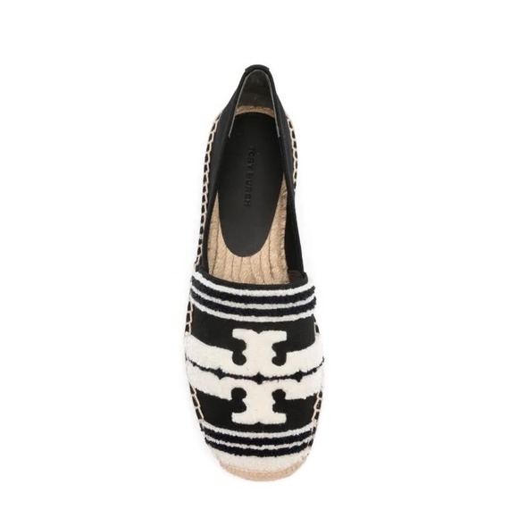 Tory Burch Shoes - TORY BURCH Womens Double T Espadrille Flats Size 8.5 Black White Stripe Casual